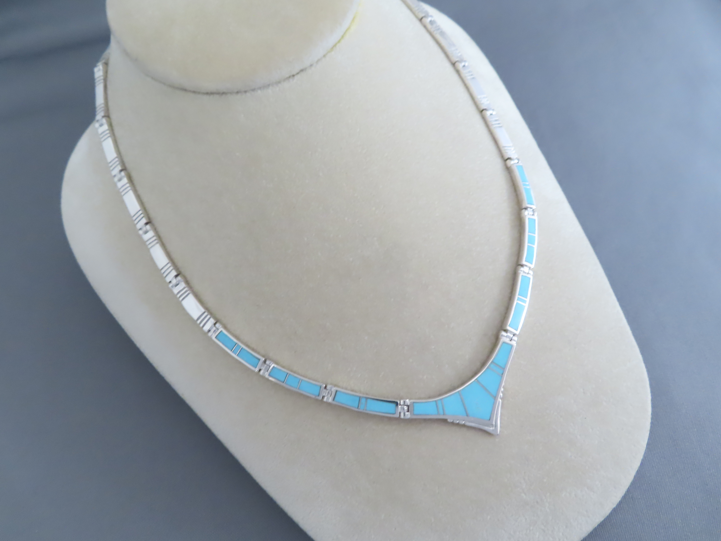 Sterling Silver & Turquoise Inlay Necklace