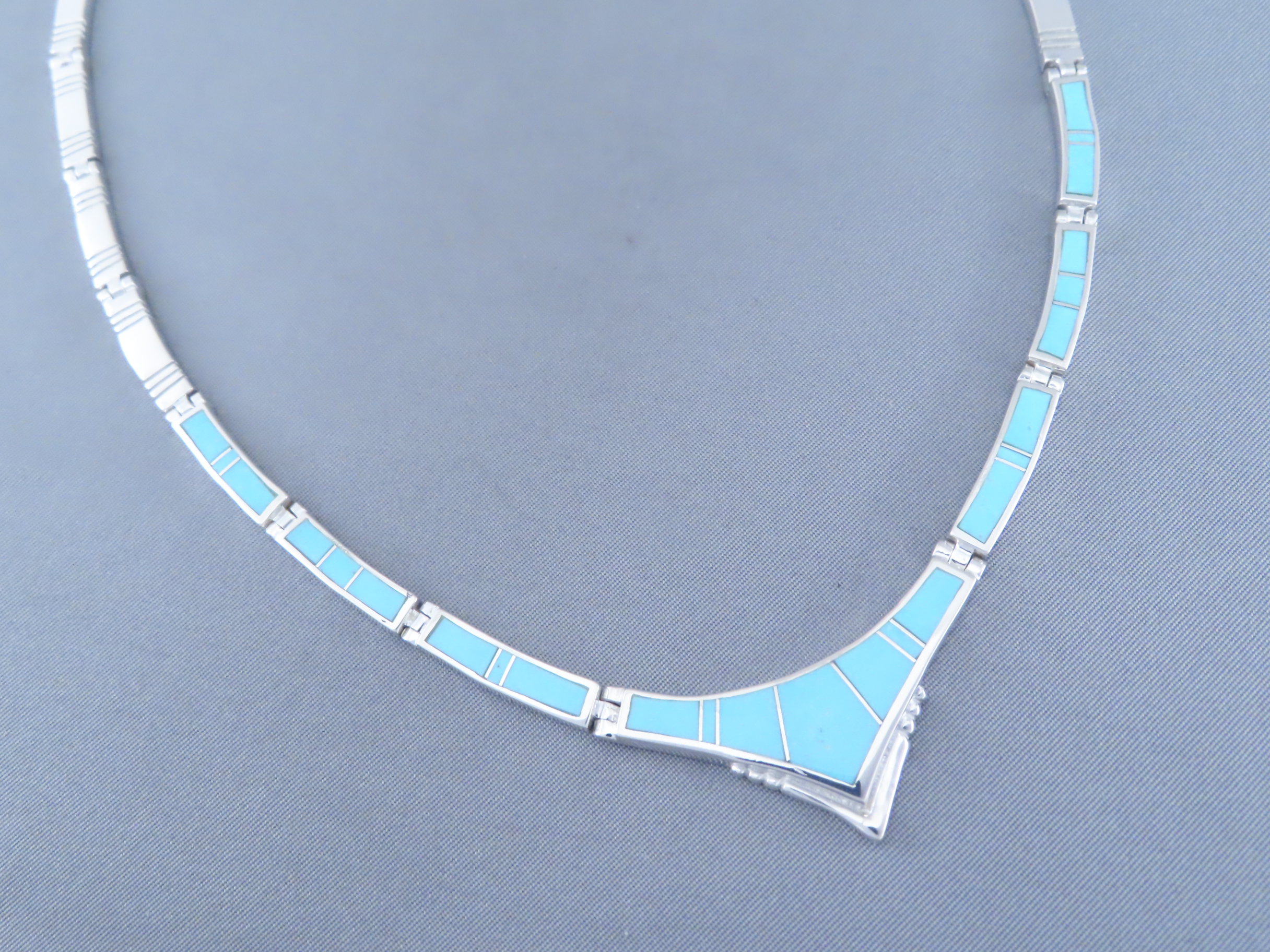 Sterling Silver & Turquoise Inlay Necklace