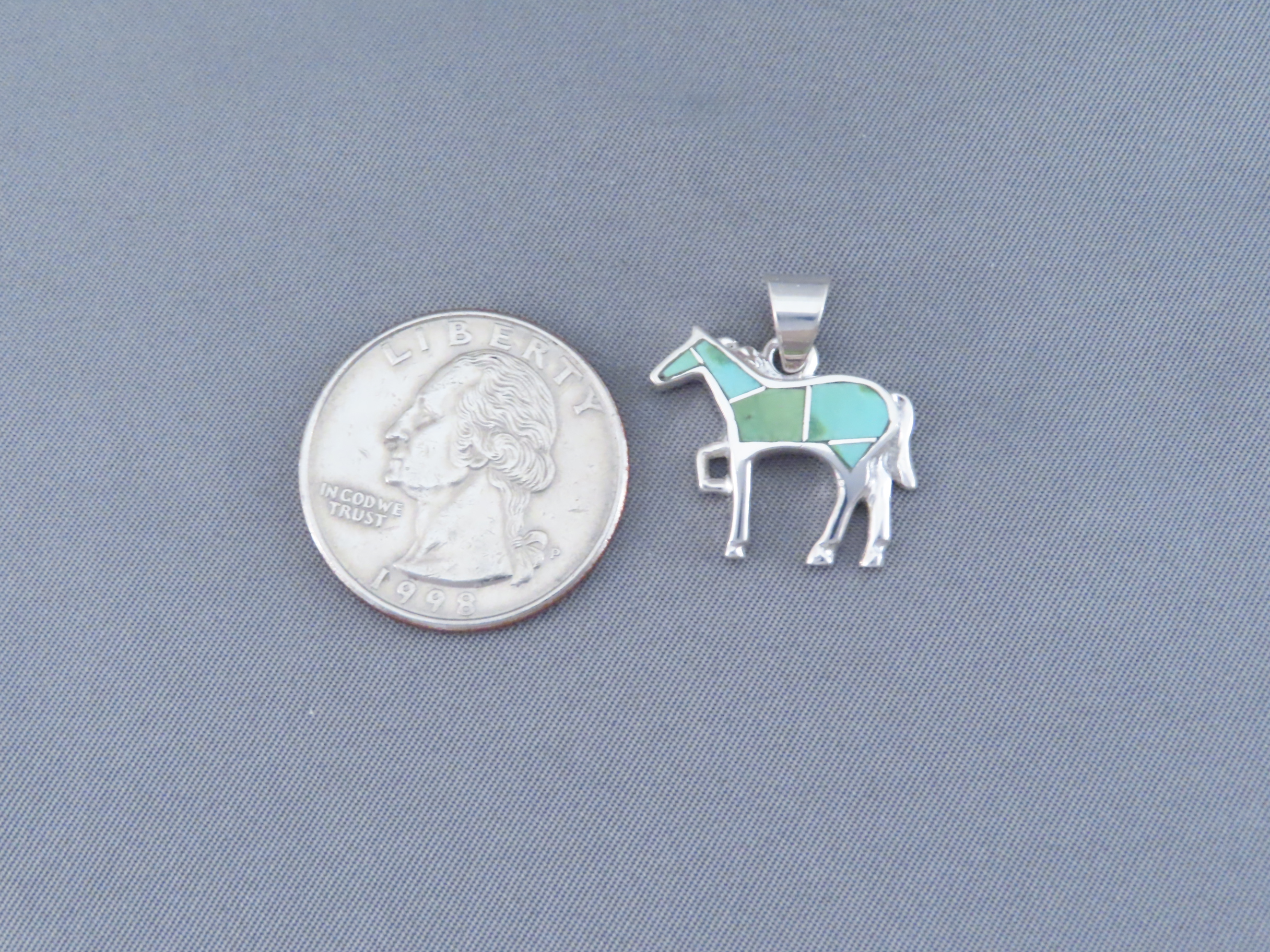 Green Turquoise Inlay Horse Pendant (Small)