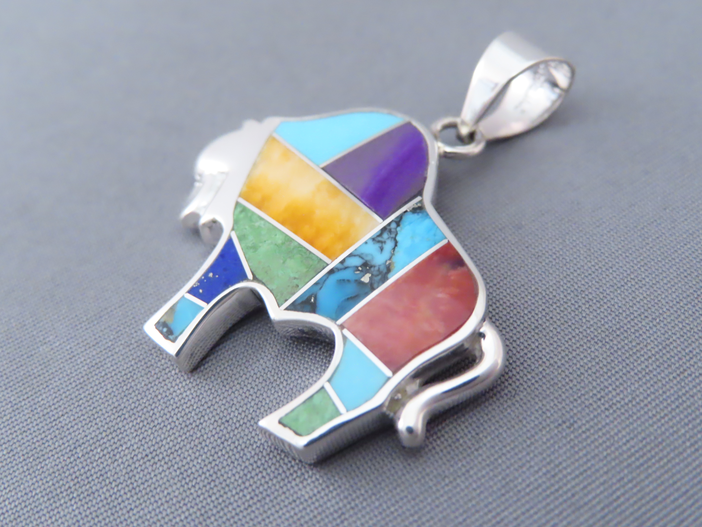 Inlaid Multi-Color Bison Pendant with Tetons