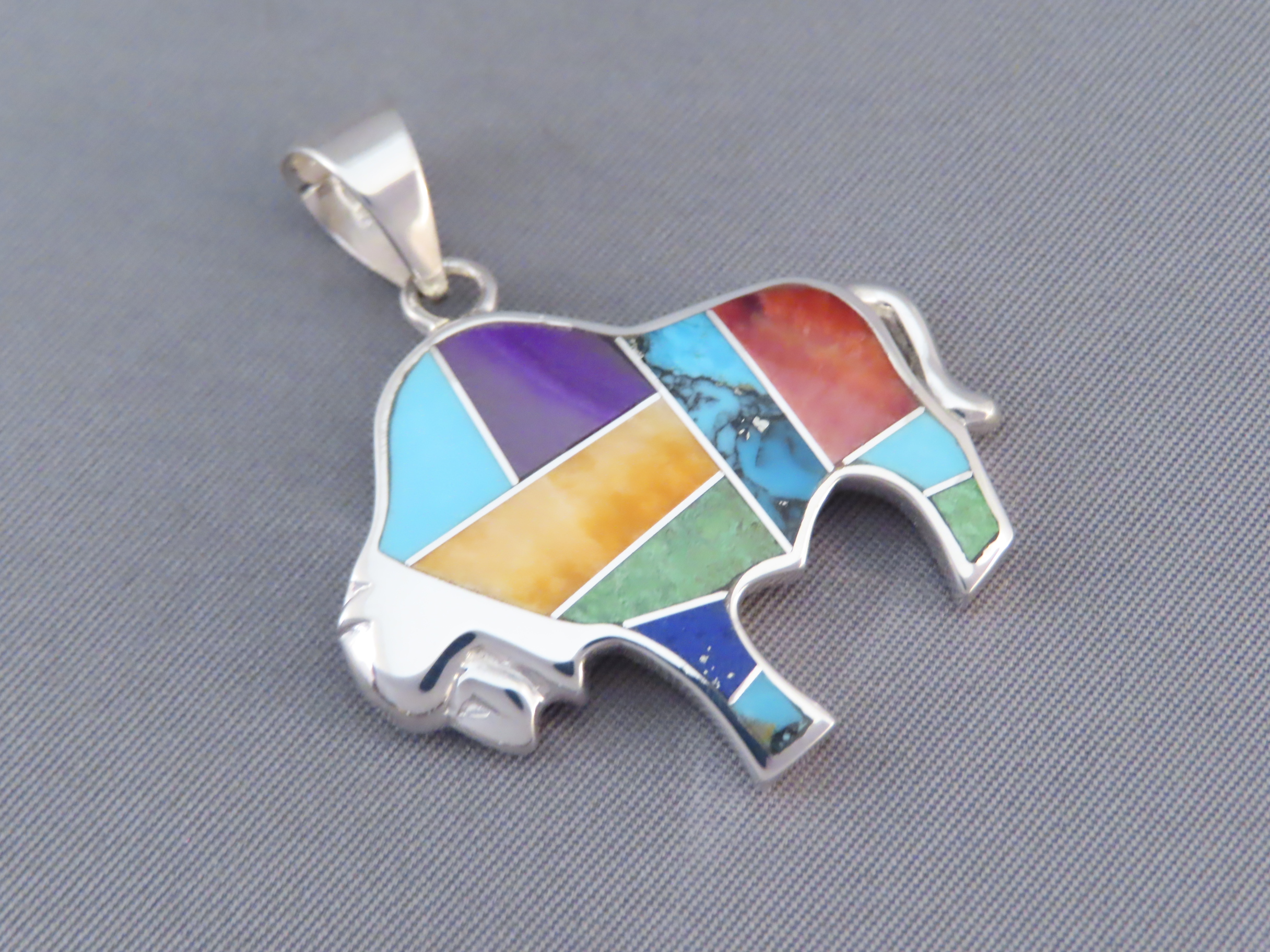 Inlaid Multi-Color Bison Pendant with Tetons
