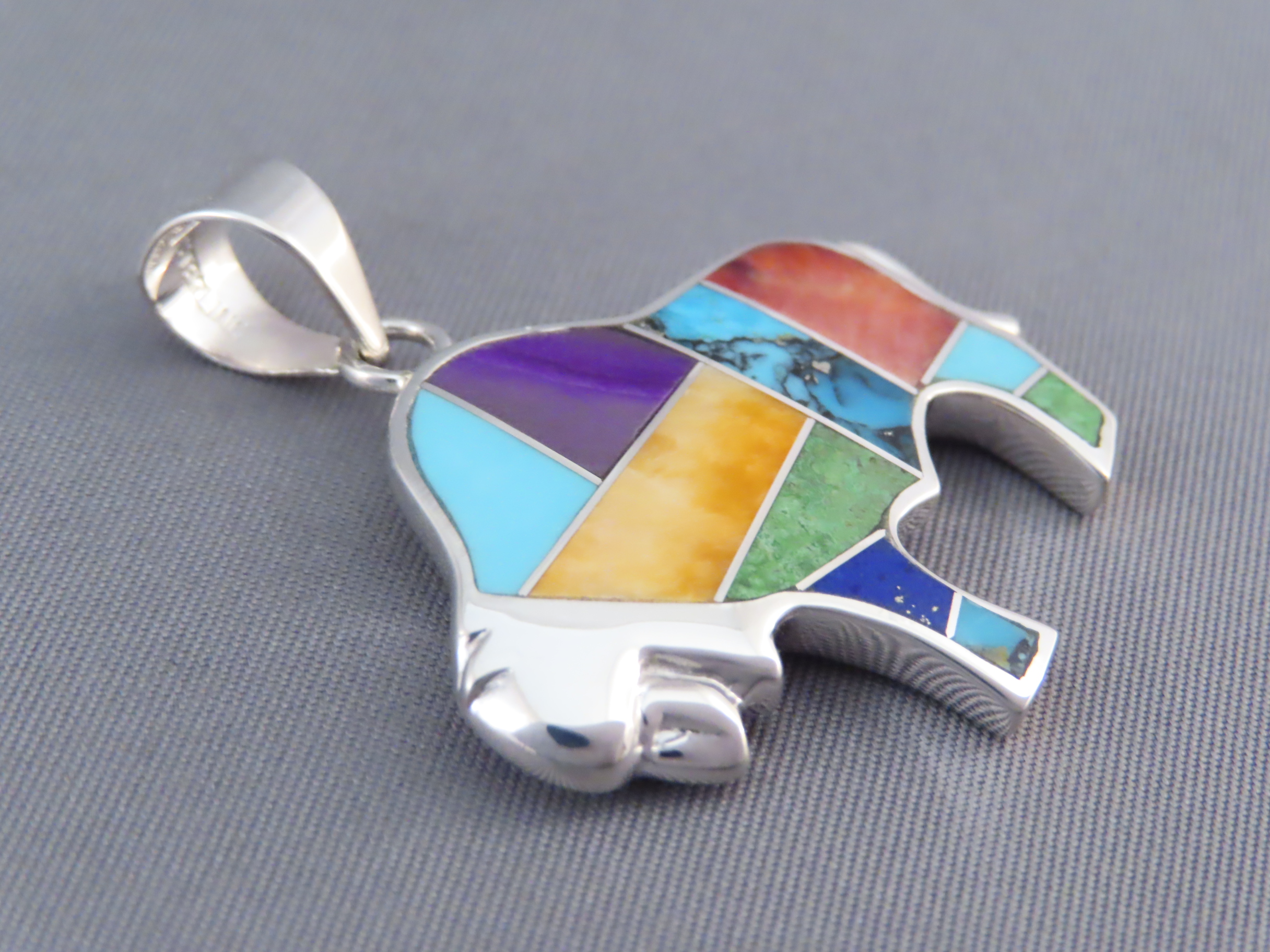 Inlaid Multi-Color Bison Pendant with Tetons