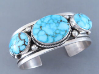 Sterling Silver & Kingman Turquoise Bracelet by Albert Jake (Large Size!)