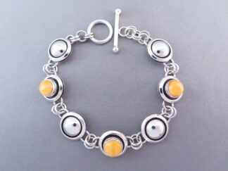 Shop Native American Jewelry - Sterling Silver & Spiny Oyster Shell Link Bracelet by Navajo jeweler, Artie Yellowhorse $565- FOR SALE