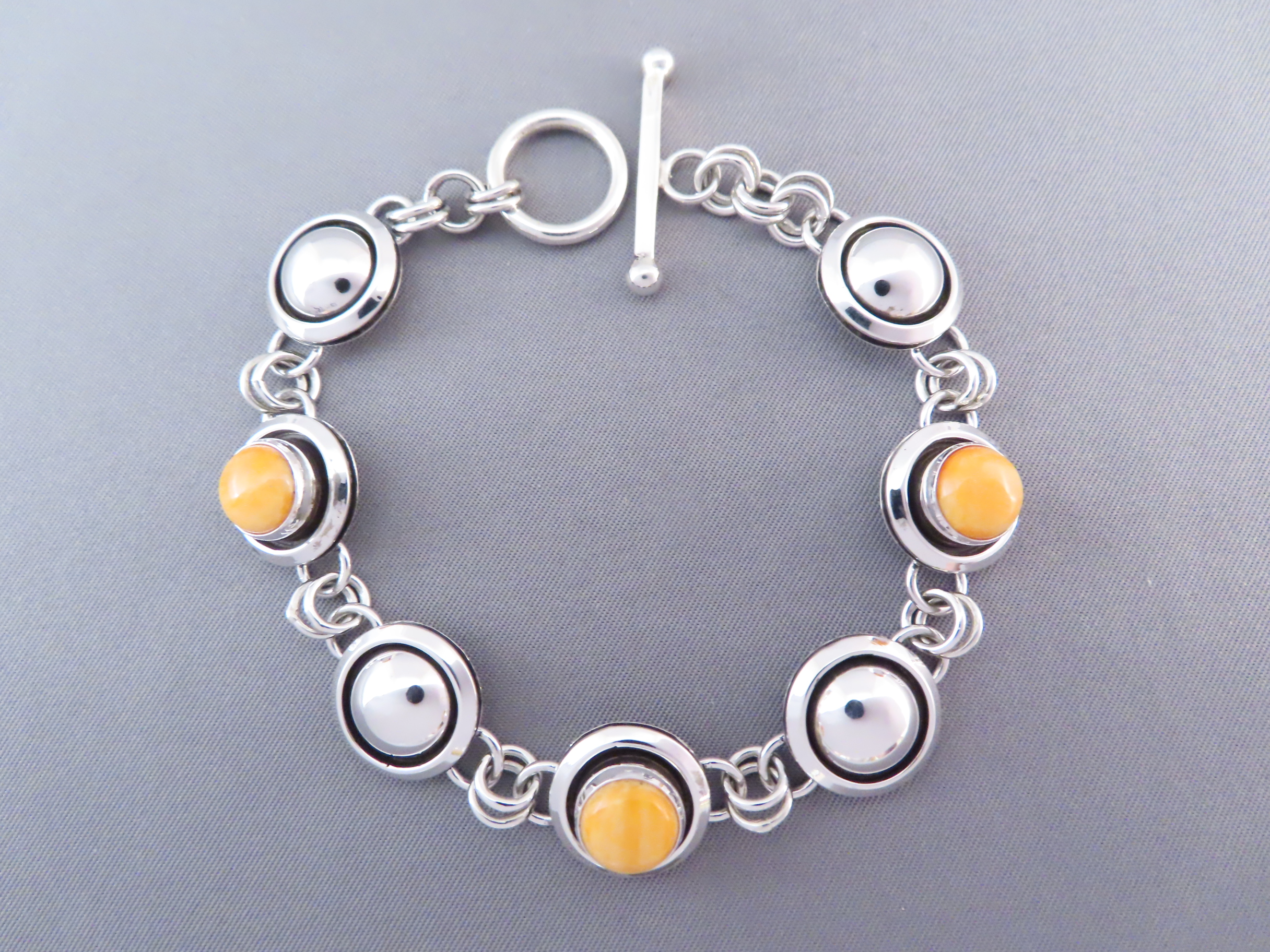 Spiny Oyster Shell & Sterling Silver Link Bracelet by Artie Yellowhorse