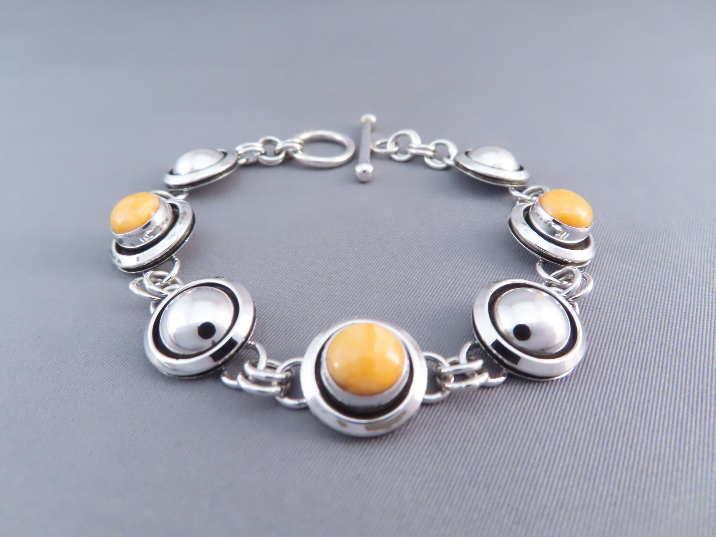 Spiny Oyster Shell & Sterling Silver Link Bracelet by Artie Yellowhorse