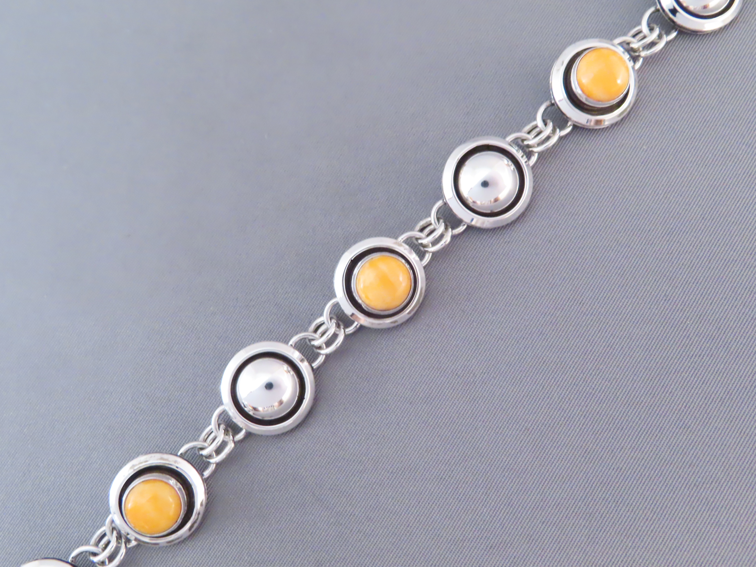 Spiny Oyster Shell & Sterling Silver Link Bracelet by Artie Yellowhorse