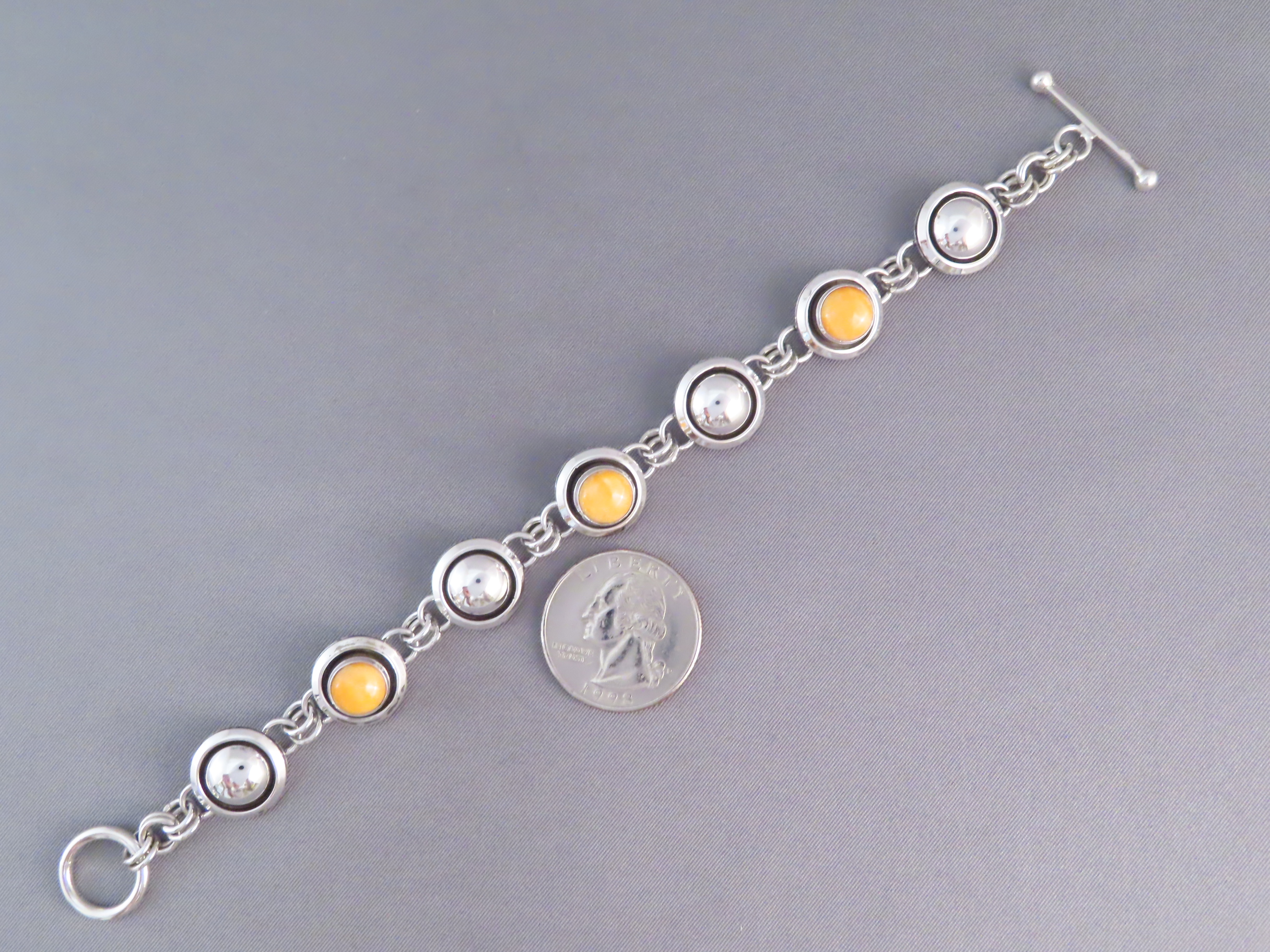 Spiny Oyster Shell & Sterling Silver Link Bracelet by Artie Yellowhorse
