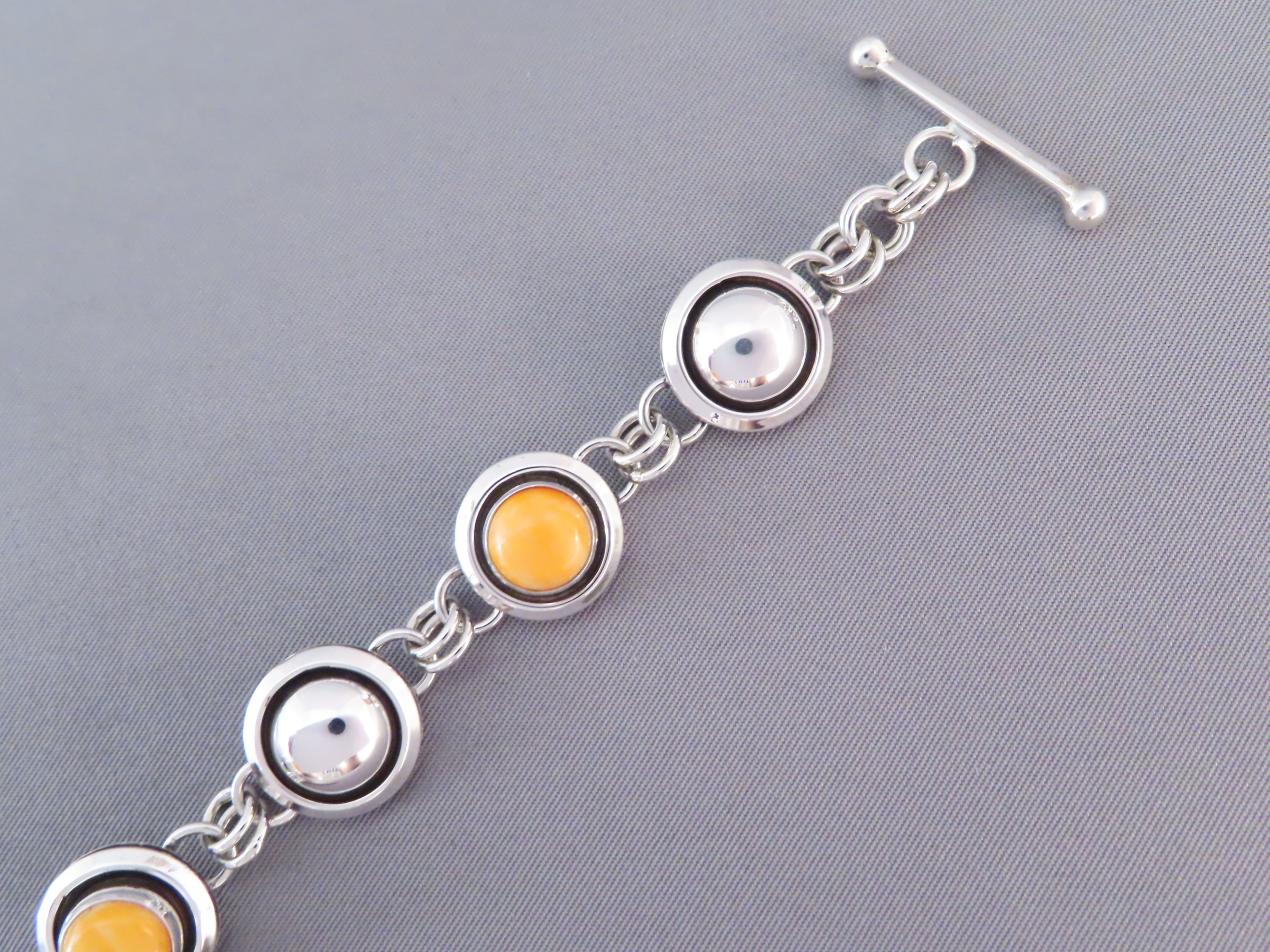 Spiny Oyster Shell & Sterling Silver Link Bracelet by Artie Yellowhorse