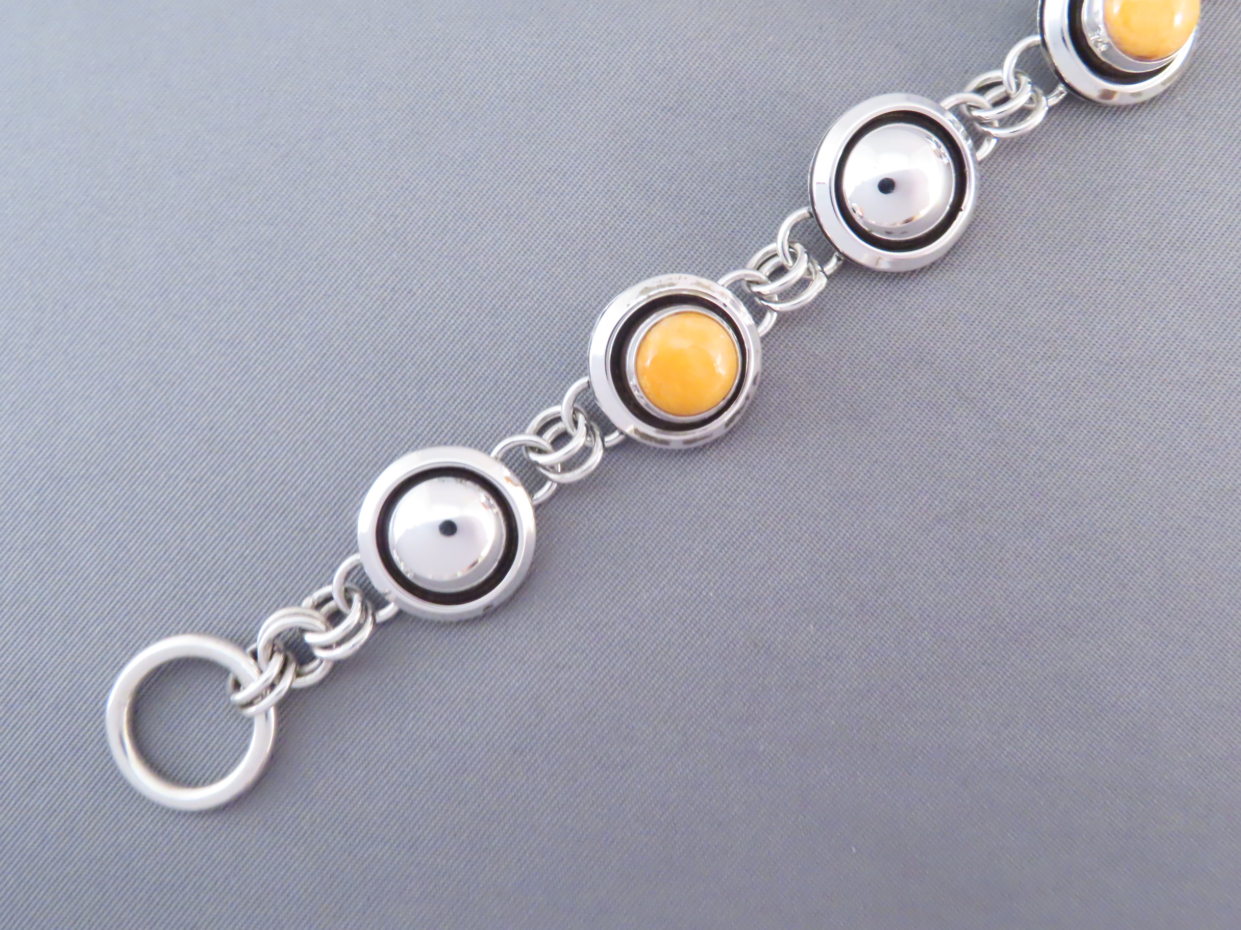 Spiny Oyster Shell & Sterling Silver Link Bracelet by Artie Yellowhorse