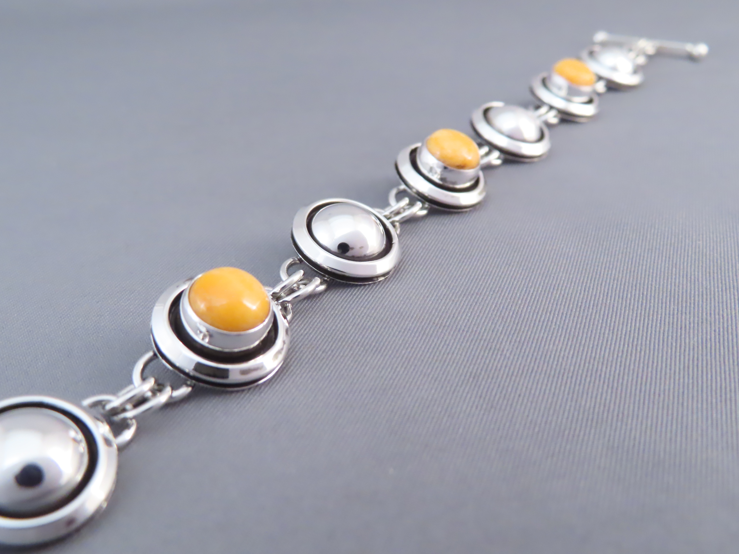 Spiny Oyster Shell & Sterling Silver Link Bracelet by Artie Yellowhorse