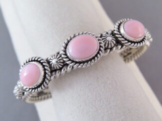 Buy Native Jewelry - 3 Stone Pink Conch Shell Bracelet Cuff by Navajo Indian jeweler, Artie Yellowhorse $645- FOR SALE