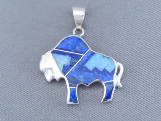 Inlaid Buffalo Pendant with Tetons (Lapis & Opal)