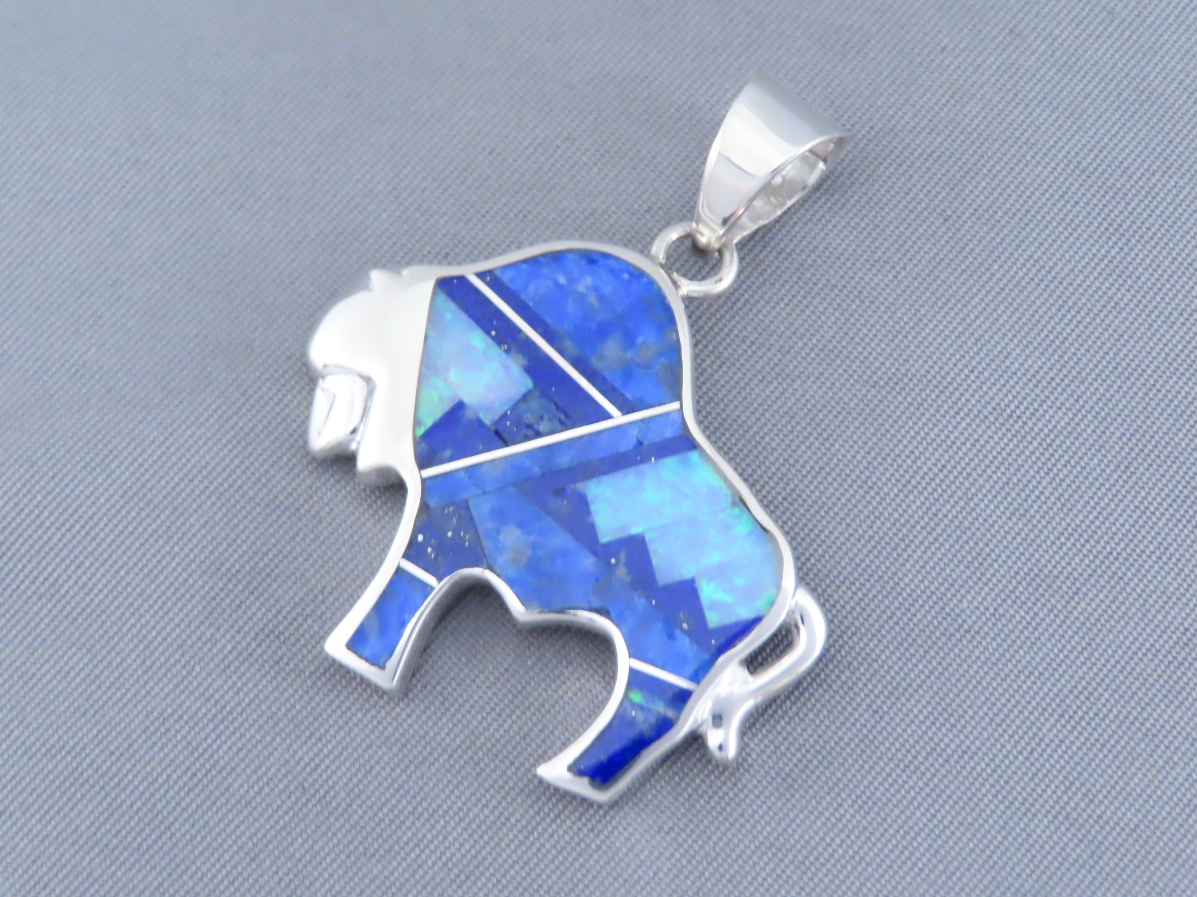 Inlaid Buffalo Pendant with Tetons (Lapis & Opal)