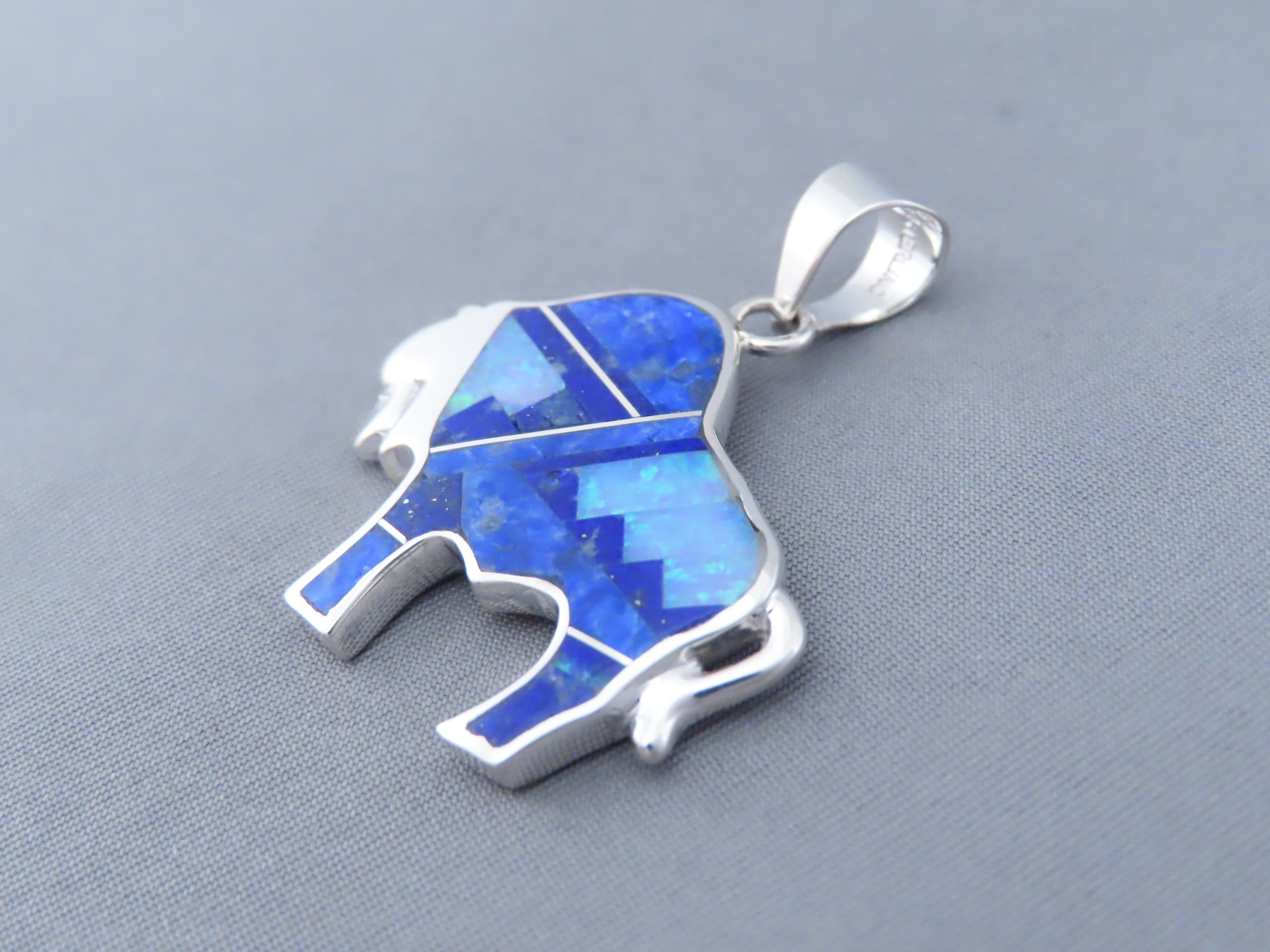 Inlaid Buffalo Pendant with Tetons (Lapis & Opal)
