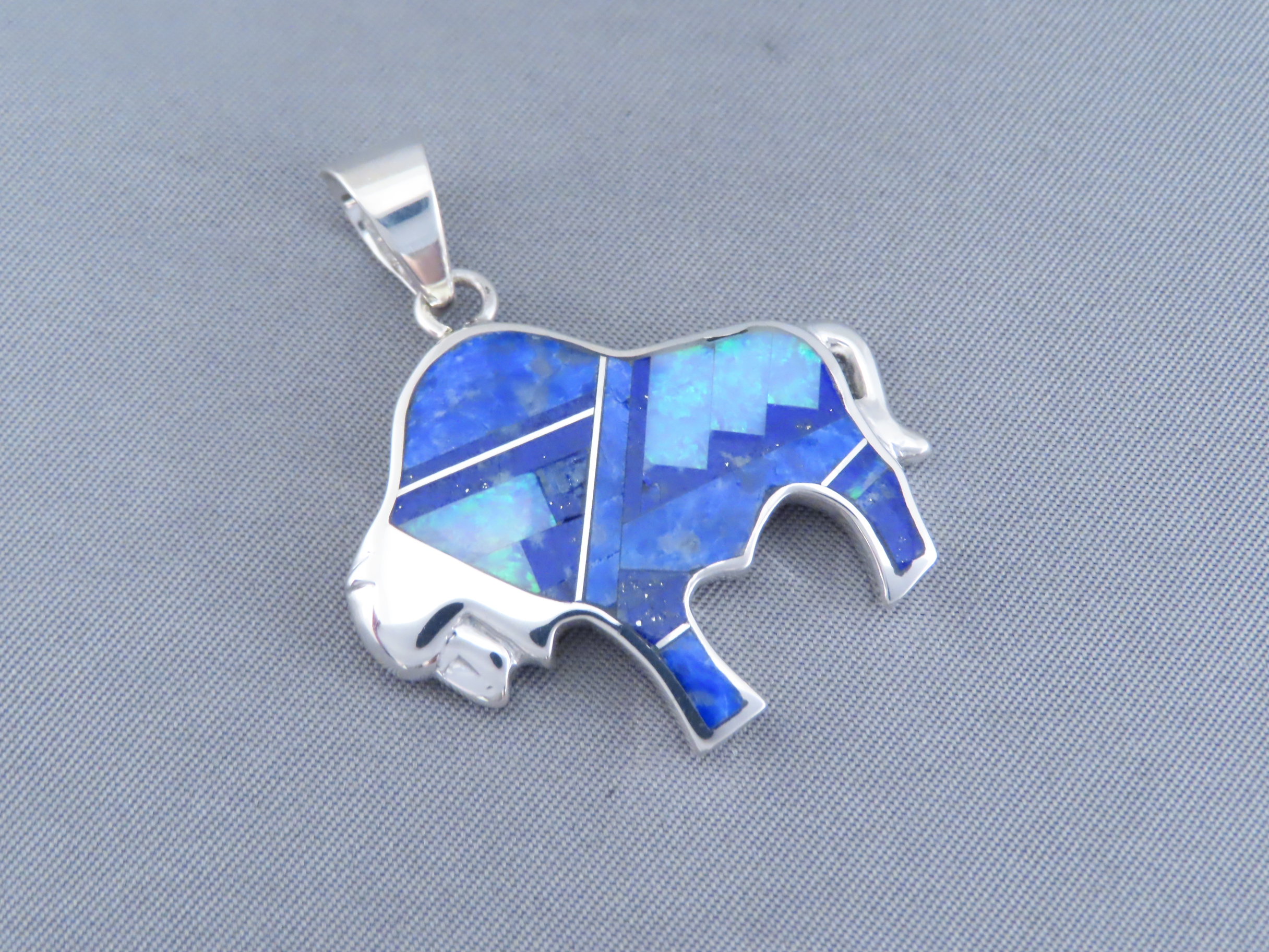 Inlaid Buffalo Pendant with Tetons (Lapis & Opal)