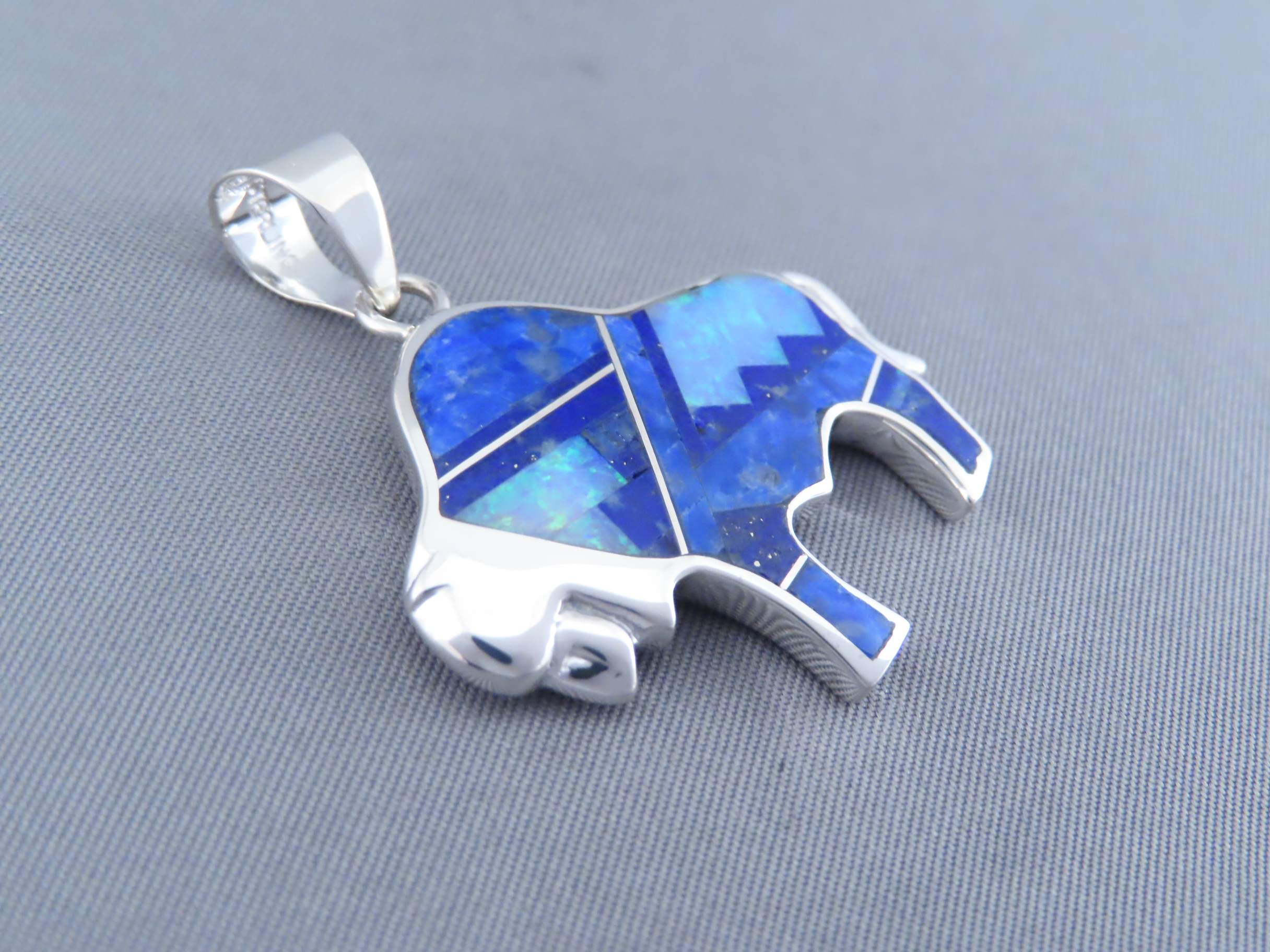 Inlaid Buffalo Pendant with Tetons (Lapis & Opal)