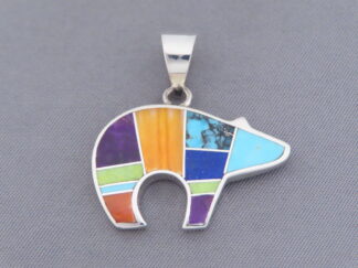 Inlaid Bear Pendant with Tetons (multi-color)