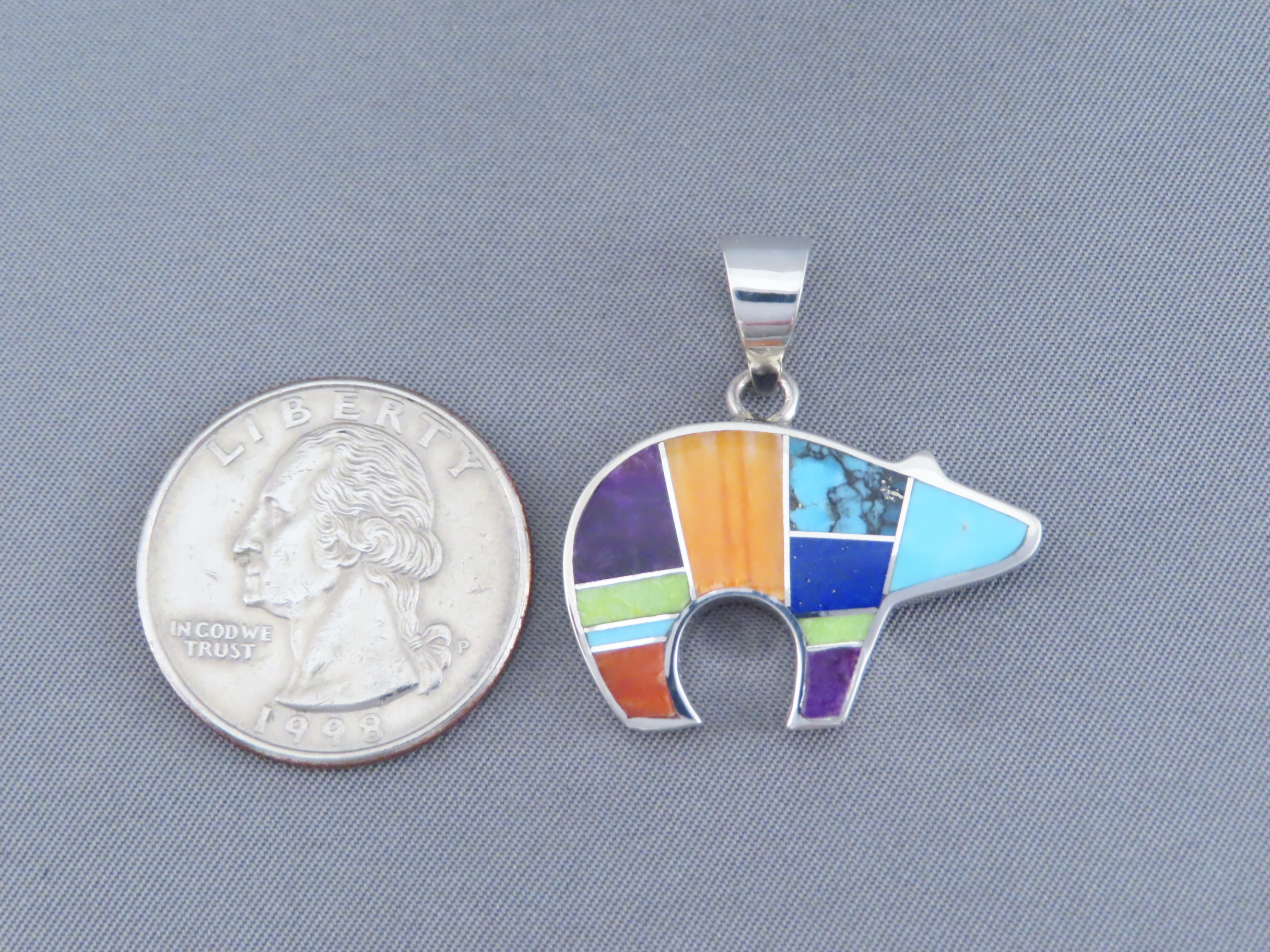 Inlaid Bear Pendant with Tetons (multi-color)