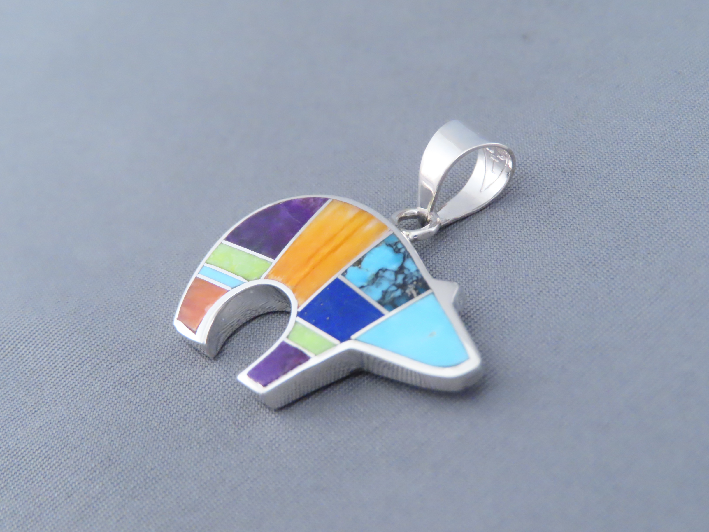 Inlaid Bear Pendant with Tetons (multi-color)