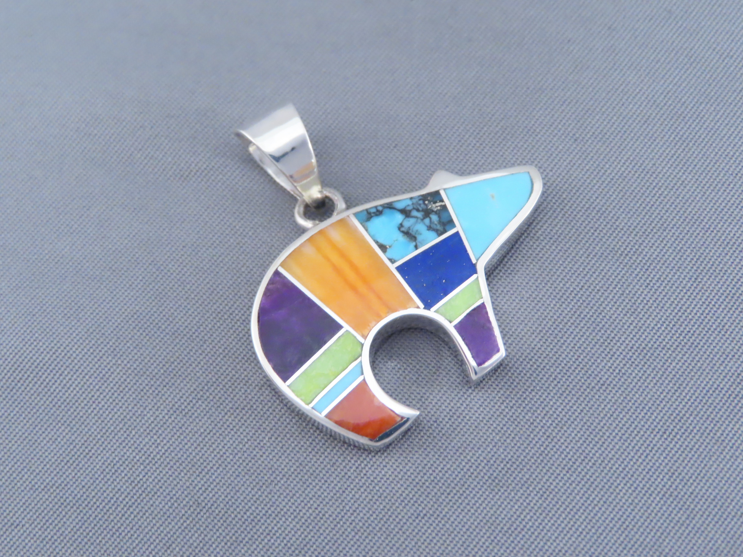 Inlaid Bear Pendant with Tetons (multi-color)