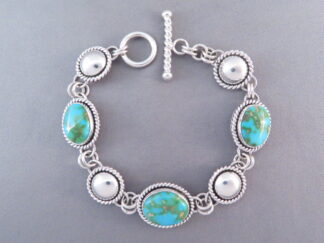 Sterling Silver & Sonoran Turquoise Link Bracelet by Native American (Navajo) jewelry artist, Artie Yellowhorse $795- FOR SALE