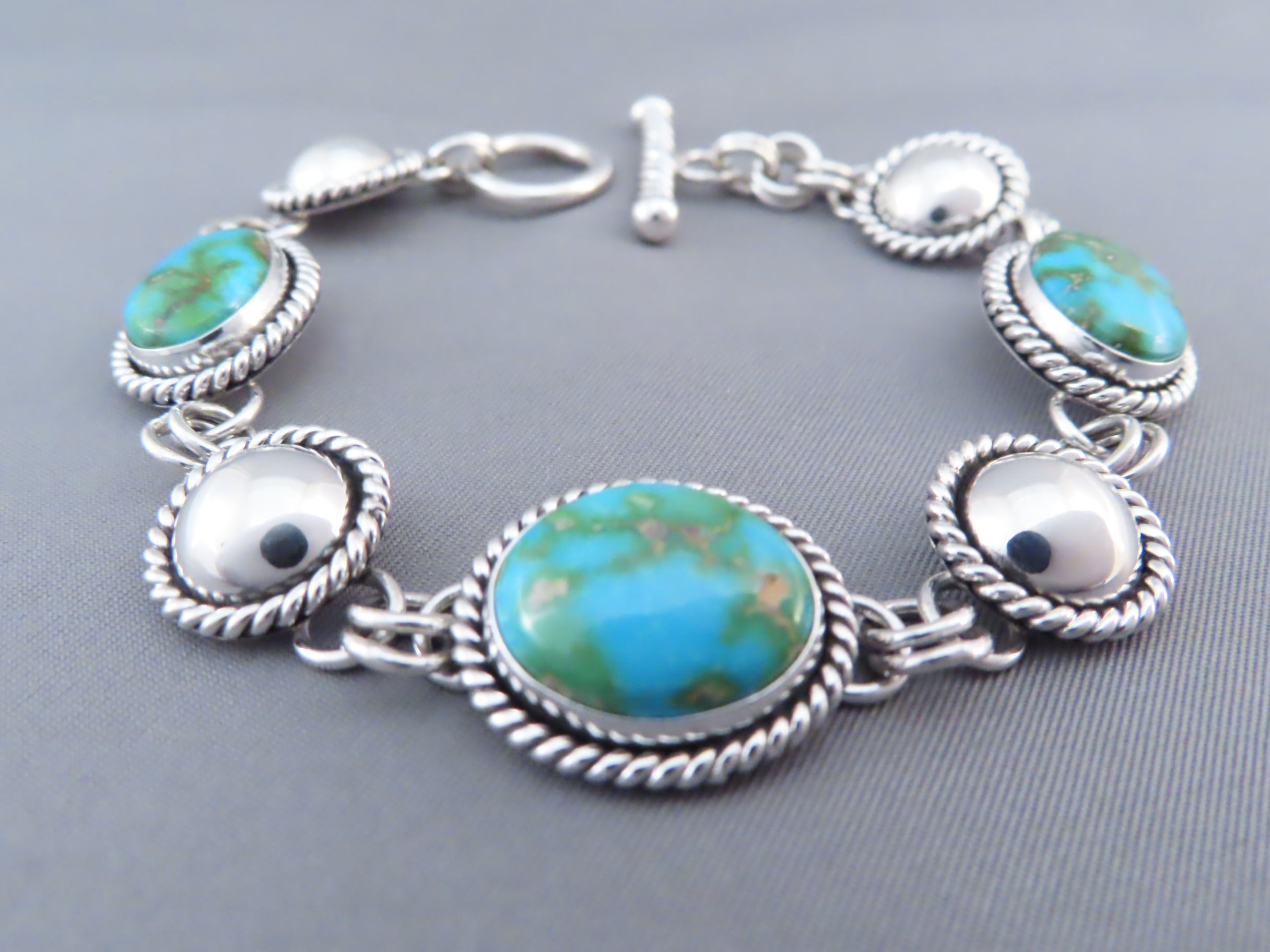 Turquoise Link Bracelet by Artie Yellowhorse (Sonoran Gold)