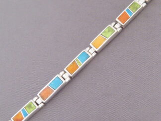 Colorful Multi-Stone Inlay Link Bracelet (Narrow)