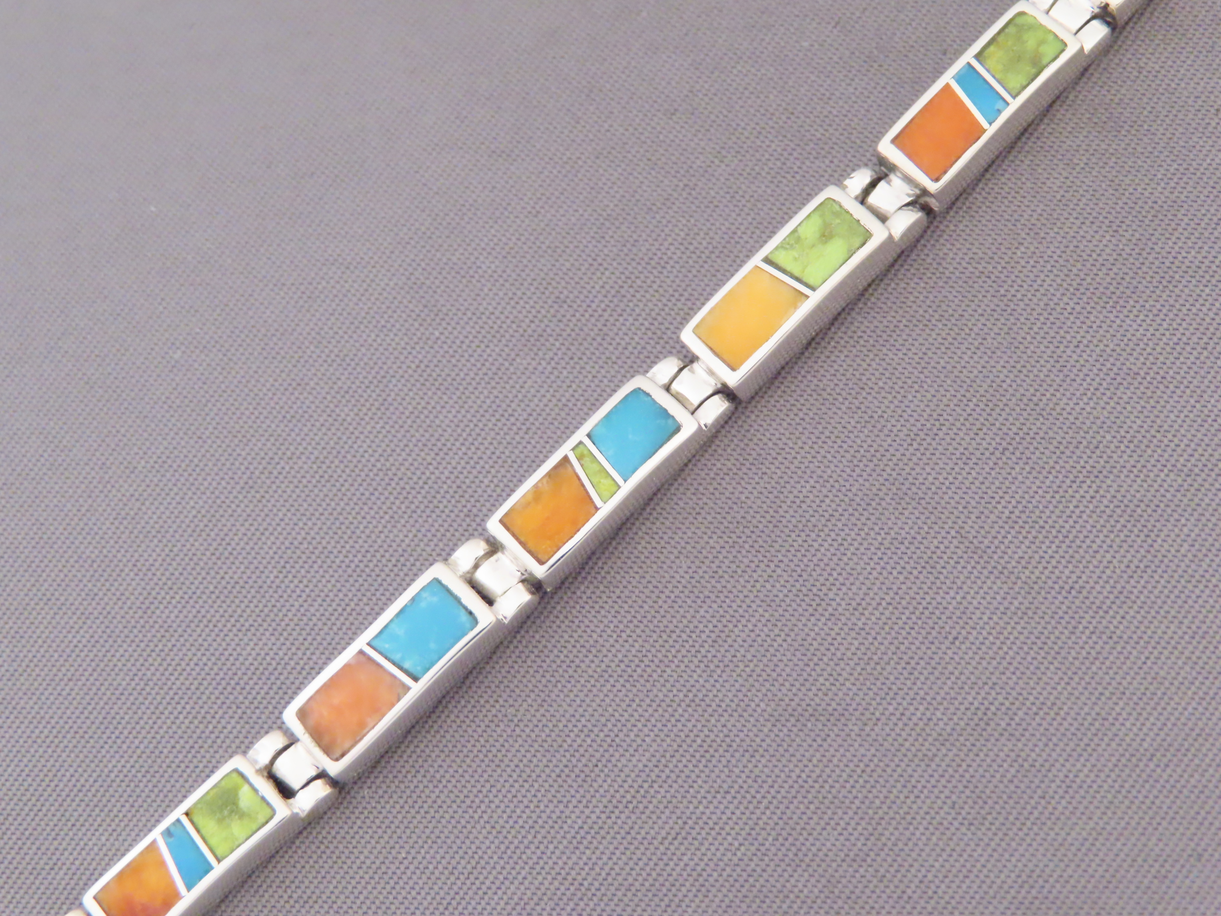 Colorful Multi-Stone Inlay Link Bracelet (Narrow)
