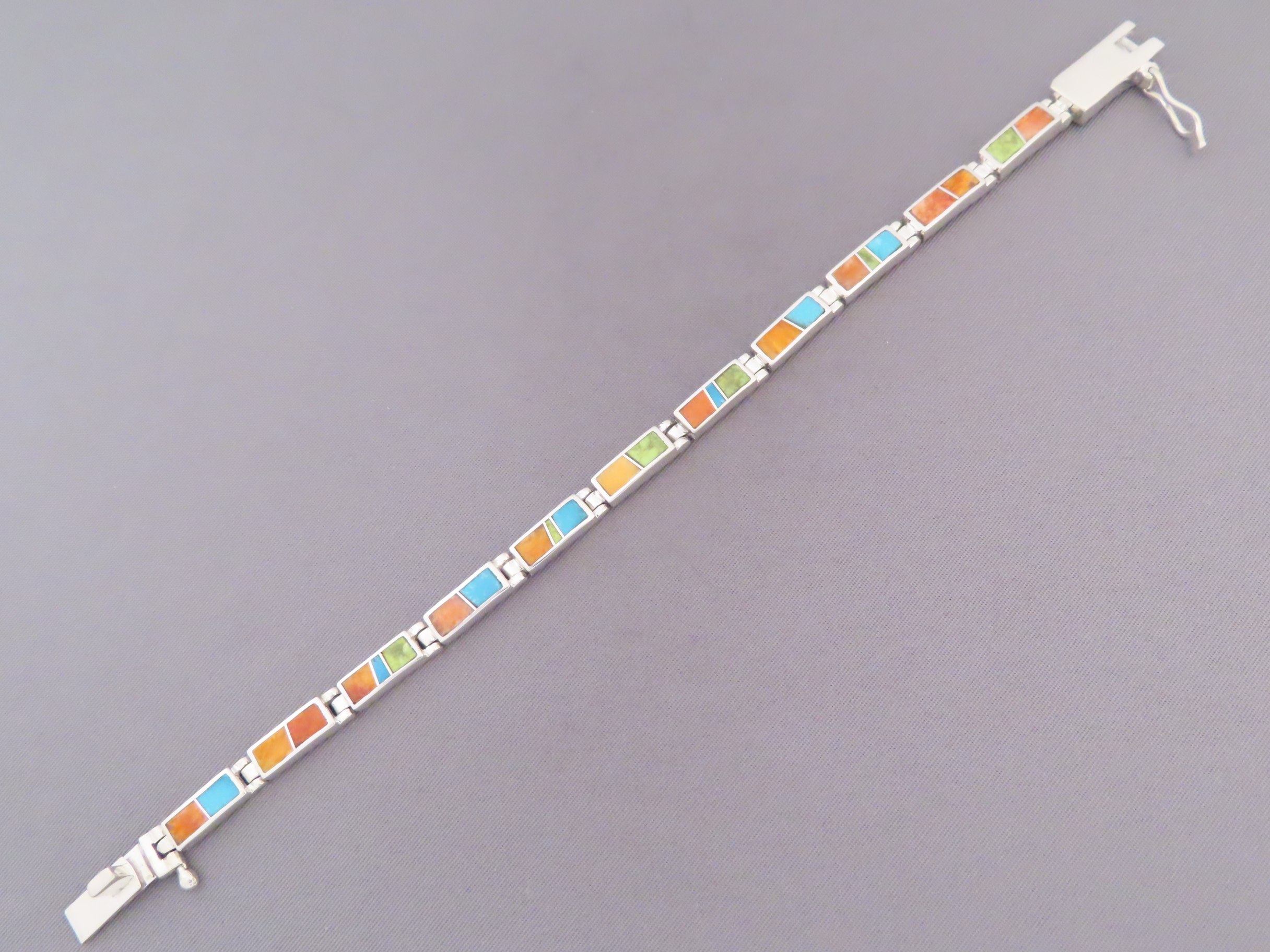Colorful Multi-Stone Inlay Link Bracelet (Narrow)