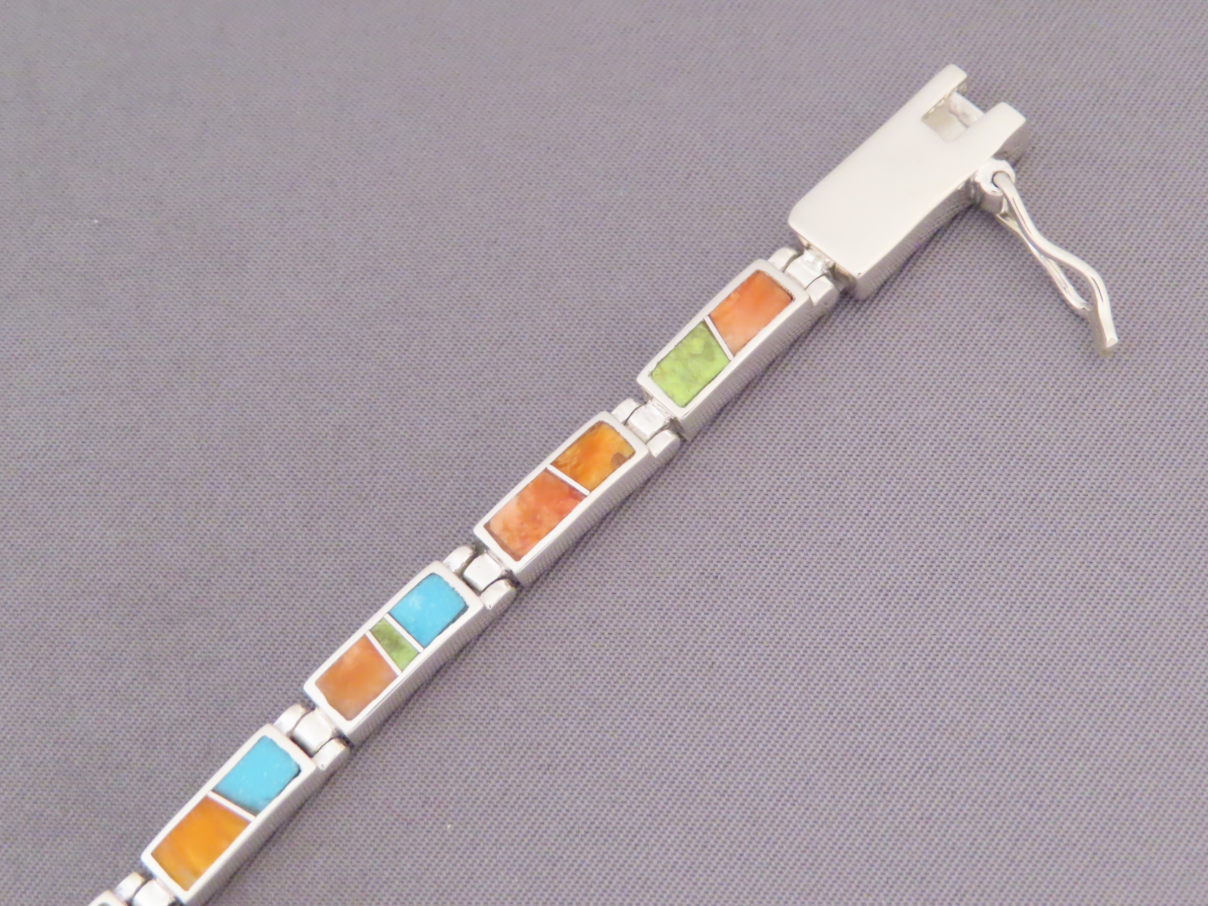 Colorful Multi-Stone Inlay Link Bracelet (Narrow)