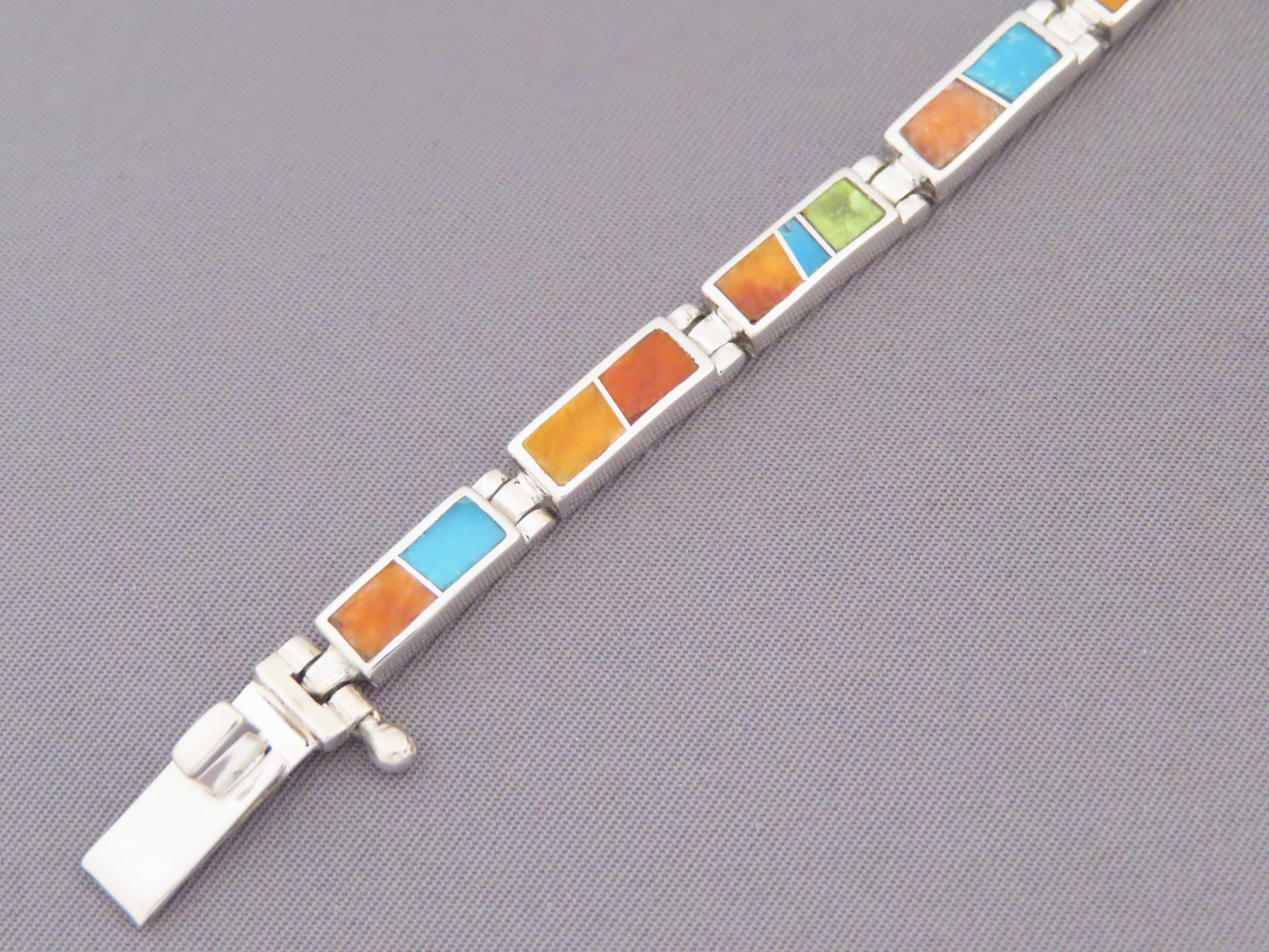 Colorful Multi-Stone Inlay Link Bracelet (Narrow)