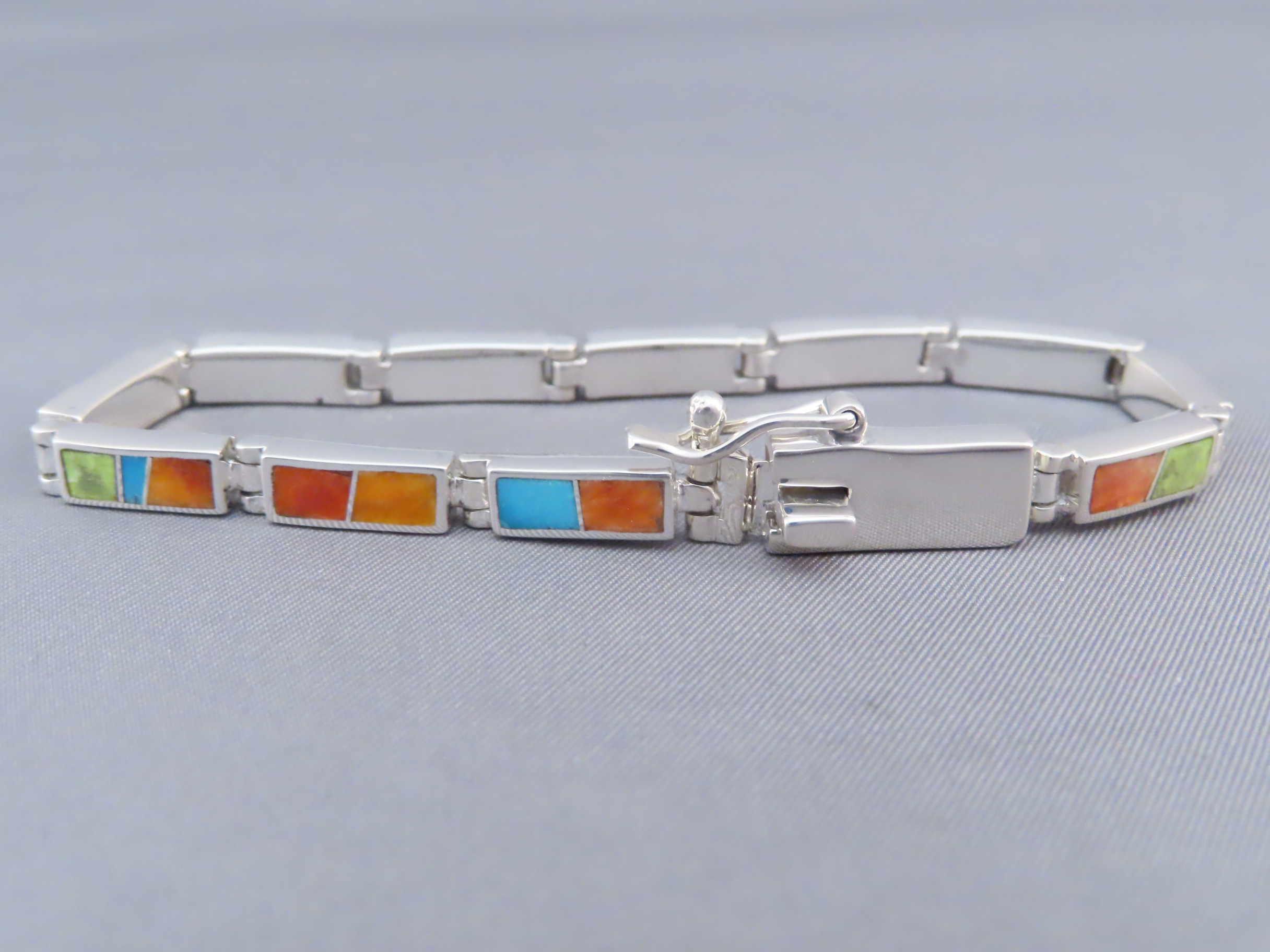 Colorful Multi-Stone Inlay Link Bracelet (Narrow)