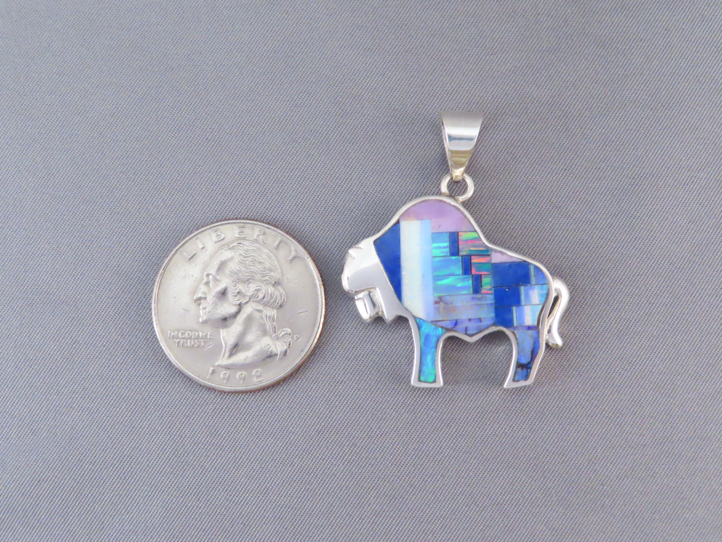 Inlaid Bison Pendant with Tetons