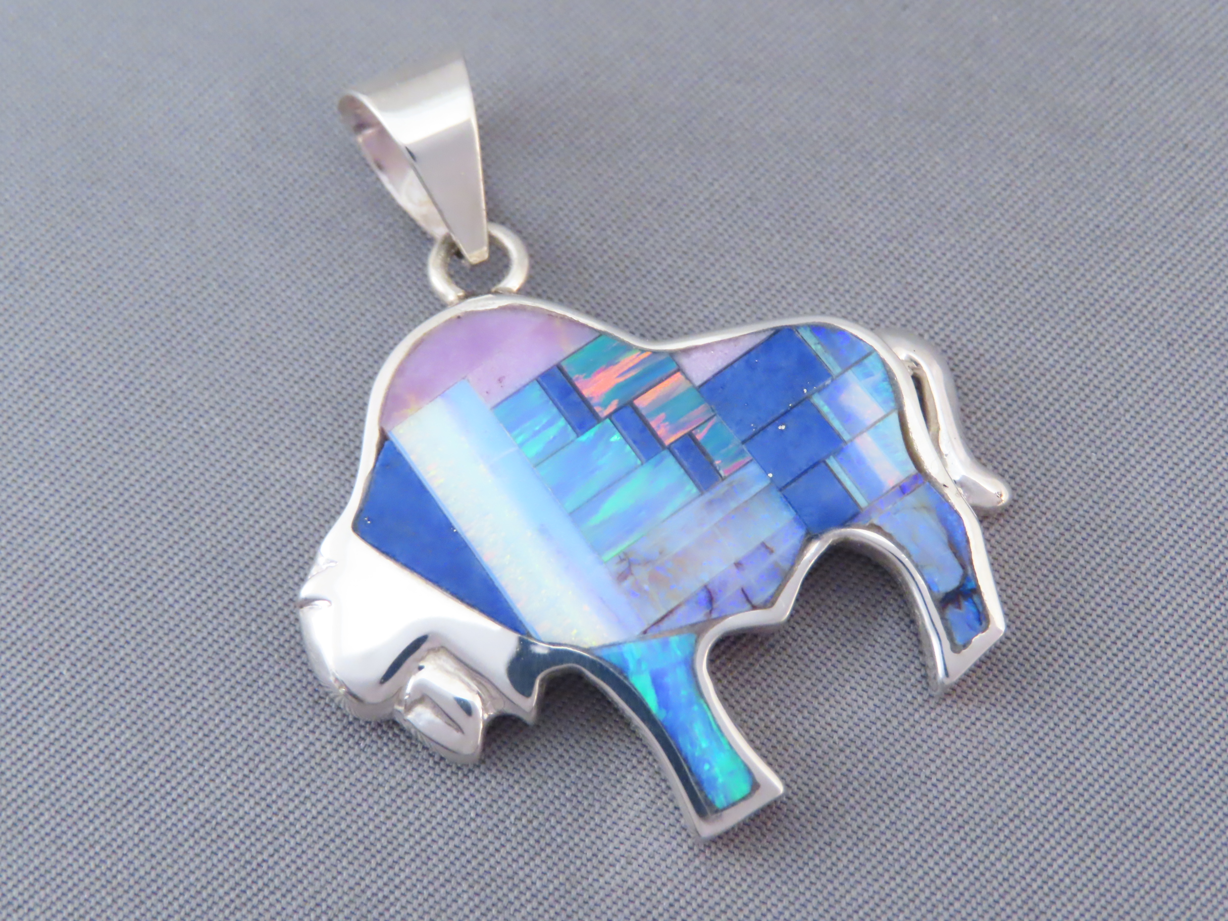 Inlaid Bison Pendant with Tetons